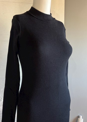 Siyah Yüksek Yakalı Kadın Triko Elbise - Görsel 3