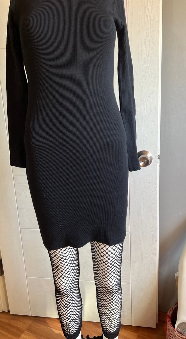 Siyah Yüksek Yakalı Kadın Triko Elbise - Görsel 4