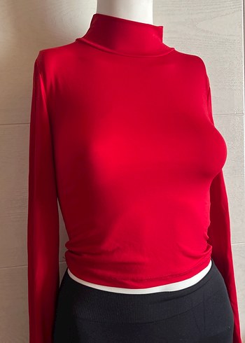 Kadın Kırmızı Yüksek Yaka İnce Triko - Görsel 2