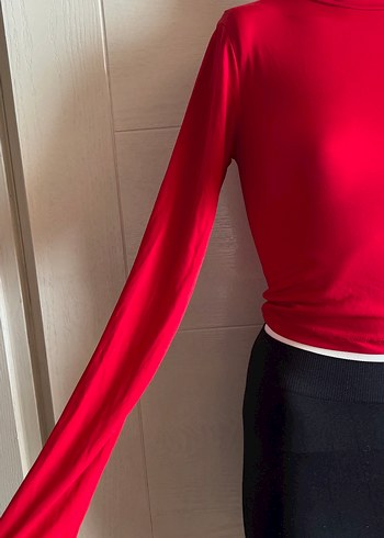 Kadın Kırmızı Yüksek Yaka İnce Triko - Görsel 3