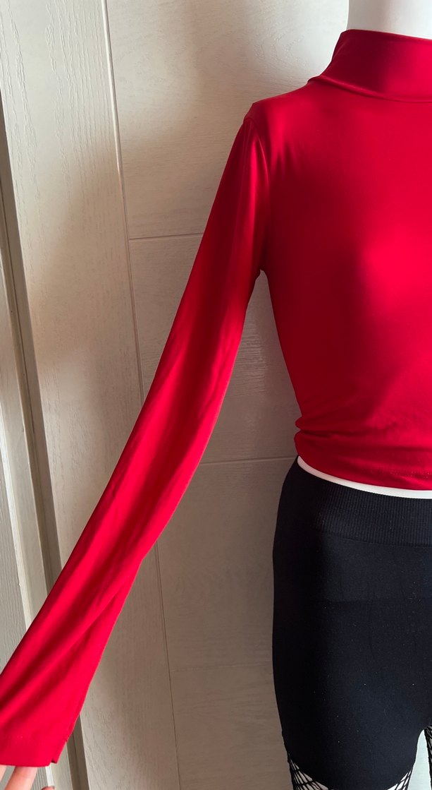 Kadın Kırmızı Yüksek Yaka İnce Triko - Görsel 3