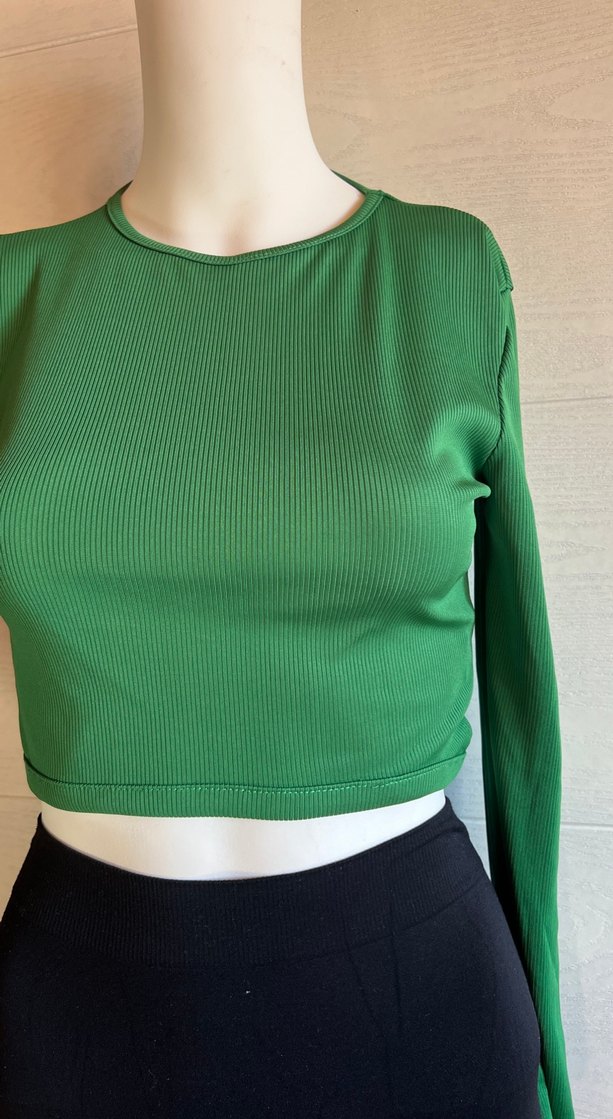 Kadın Yeşil Uzun Kollu Basic Triko - Görsel 3
