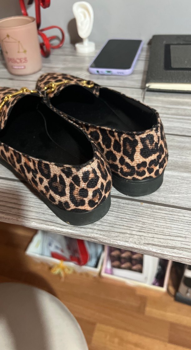 Kahverengi Leopar Desenli Tokalı Kadın Loafer - Görsel 3