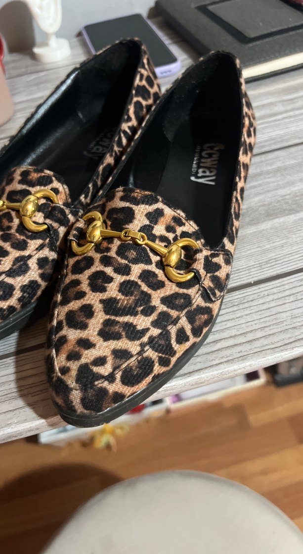 Kahverengi Leopar Desenli Tokalı Kadın Loafer - Görsel 2