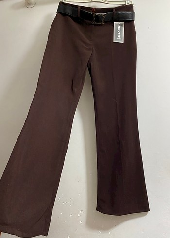 Kahverengi Kemerli Şahane Kumaş Pantolon