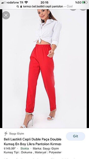 Vitello N-Free kırmızı duple paça cepli şahane pantolon#Yeni etiketli