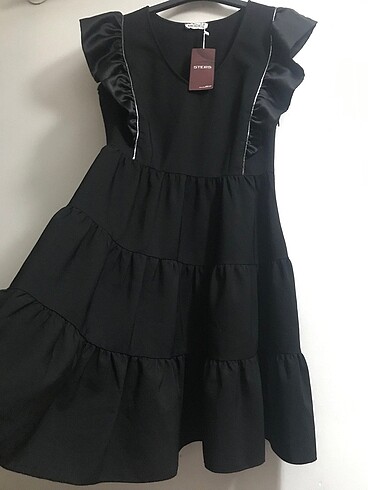40 Beden Steps siyah valonlu şahane elbise#Yeni etiketli
