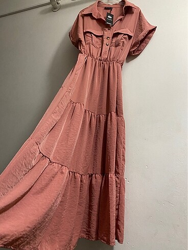 Gül kurusu zara model 4 cepli maxi elbise#Yeni etiketli