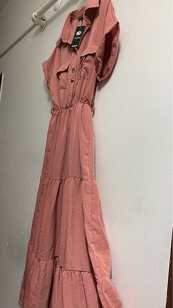 40 Beden pembe Renk Gül kurusu zara model 4 cepli maxi elbise#Yeni etiketli