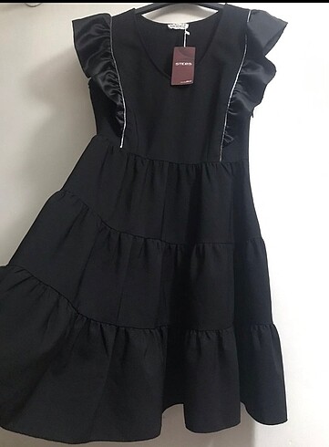 38 Beden siyah Renk Steps siyah valonlu şahane elbise#Yeni etiketli