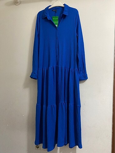 Ketche mavi düğmeli pamuklu rahat elbise#Yeni