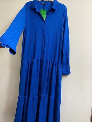 Zara Ketche mavi düğmeli pamuklu rahat elbise#Yeni