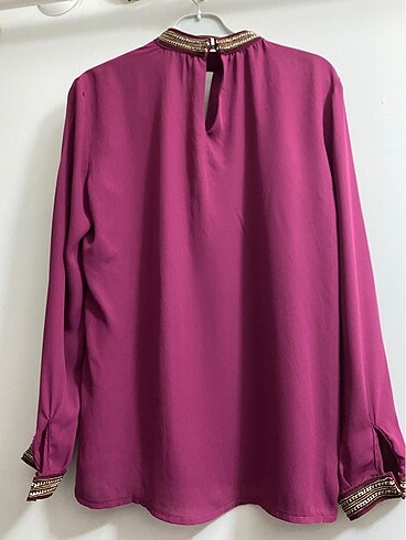38 Beden çeşitli Renk PARANTA yaka ve kol bilekleri aksesuarlı bluz#Yeni