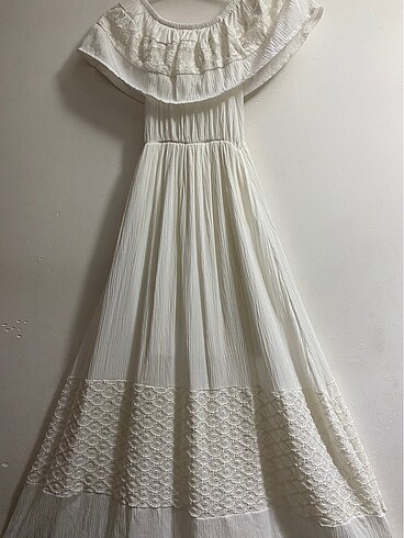 38 Beden Zara model madonna yaka ara dantelli şahane elbise#zueni etiketl