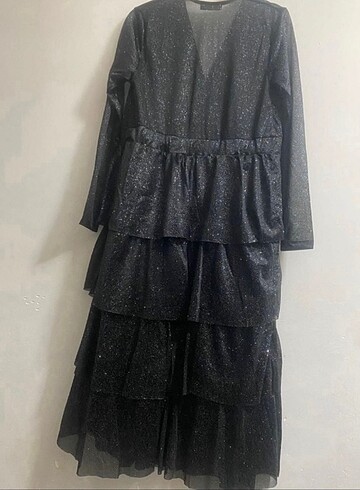 38 Beden Zara model tül ışıltılı katlı şahane elbise#Yeni etiketli