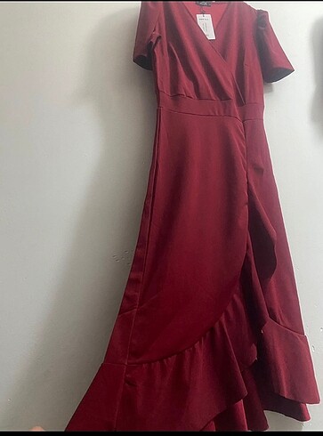 Zara Bordo valonlu kuşaklı şahane elbise#Yeni etiketli