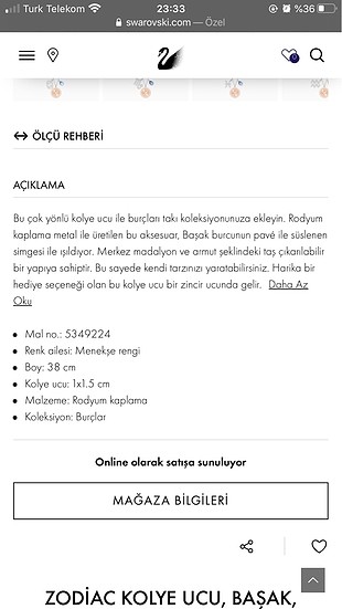 Beden beyaz Renk swarovski burç kolye