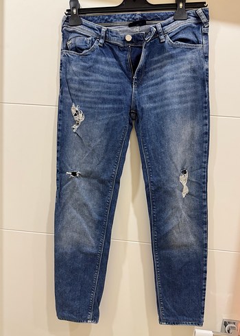 Armani Kadin Mavi Bol Kesim Midi Denim Pantolon