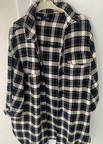 ZARA Düğmeli Ekose Gri Kadın Gömlek oversize