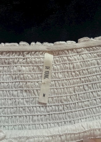 Kısa Kollu Beyaz Fırfırlı Keten Bluz - Görsel 2