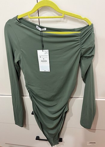 Tek Omuz Drapeli Haki Kadın Bluz - Görsel 2
