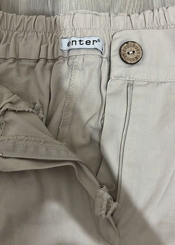 Bej Düğmeli Bol Kesim Keten Pantolon - Görsel 2