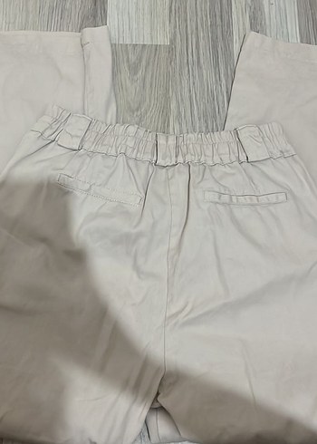 Bej Düğmeli Bol Kesim Keten Pantolon - Görsel 3