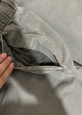 Gri Kadın Keten Düğmeli Bol Pantolon - Görsel 3