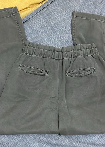 Gri Kadın Keten Düğmeli Bol Pantolon - Görsel 4