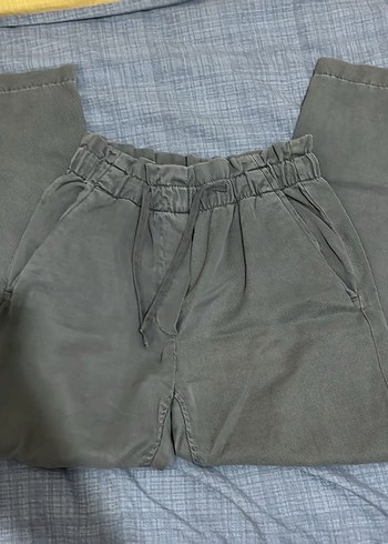 Gri Kadın Keten Düğmeli Bol Pantolon - Görsel 2