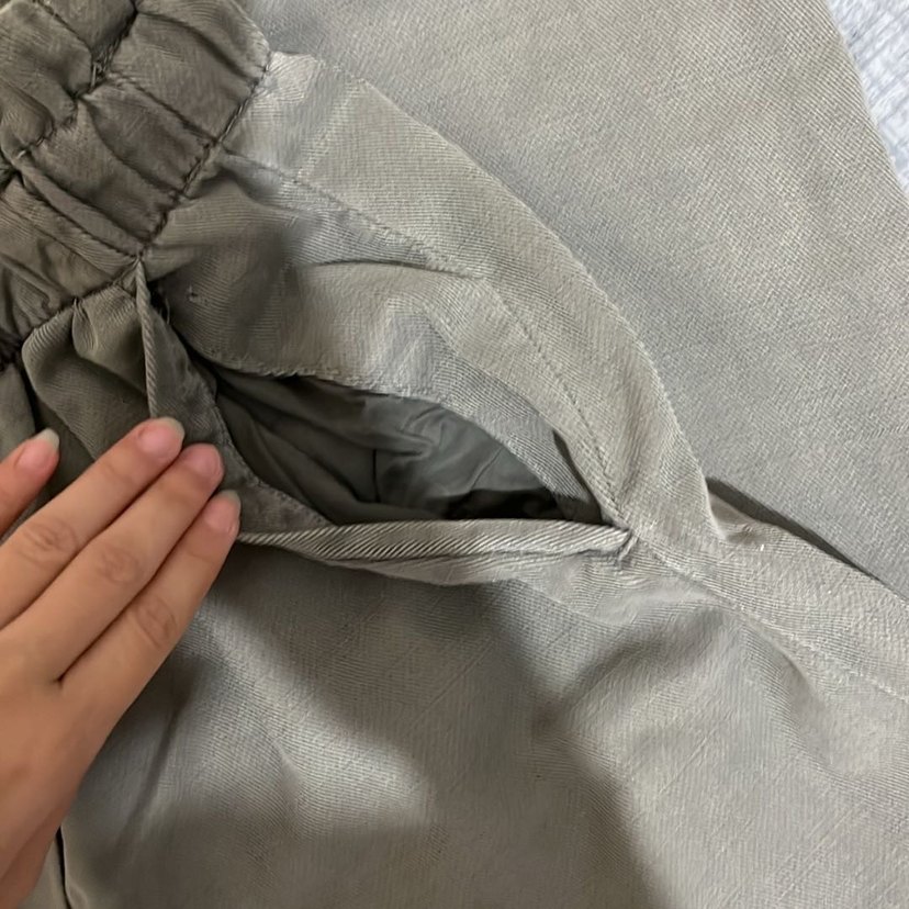 Gri Kadın Keten Düğmeli Bol Pantolon - Görsel 3