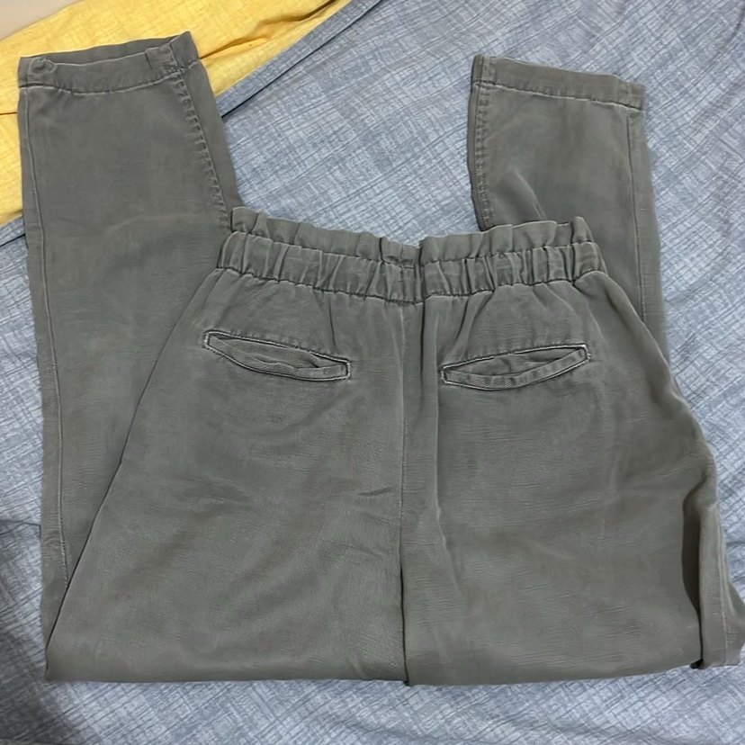 Gri Kadın Keten Düğmeli Bol Pantolon - Görsel 4