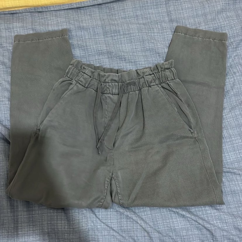 Gri Kadın Keten Düğmeli Bol Pantolon - Görsel 2