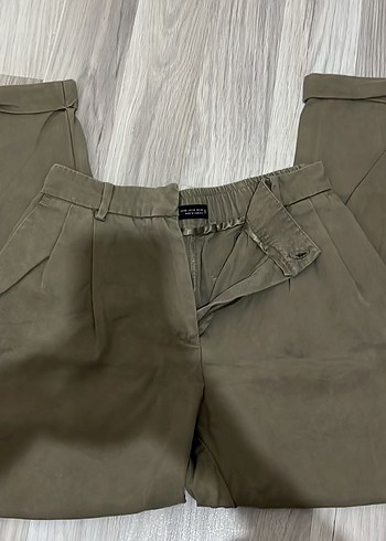 Zara Bej Midi Keten Rahat Kesim Kadın Pantolon - Görsel 2