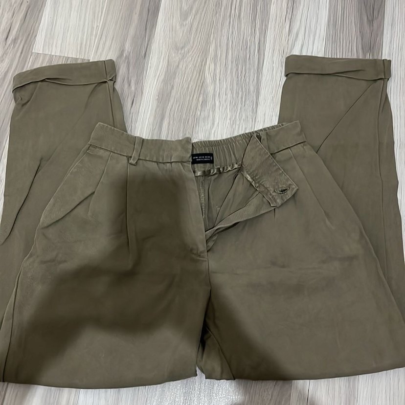 Zara Bej Midi Keten Rahat Kesim Kadın Pantolon - Görsel 2