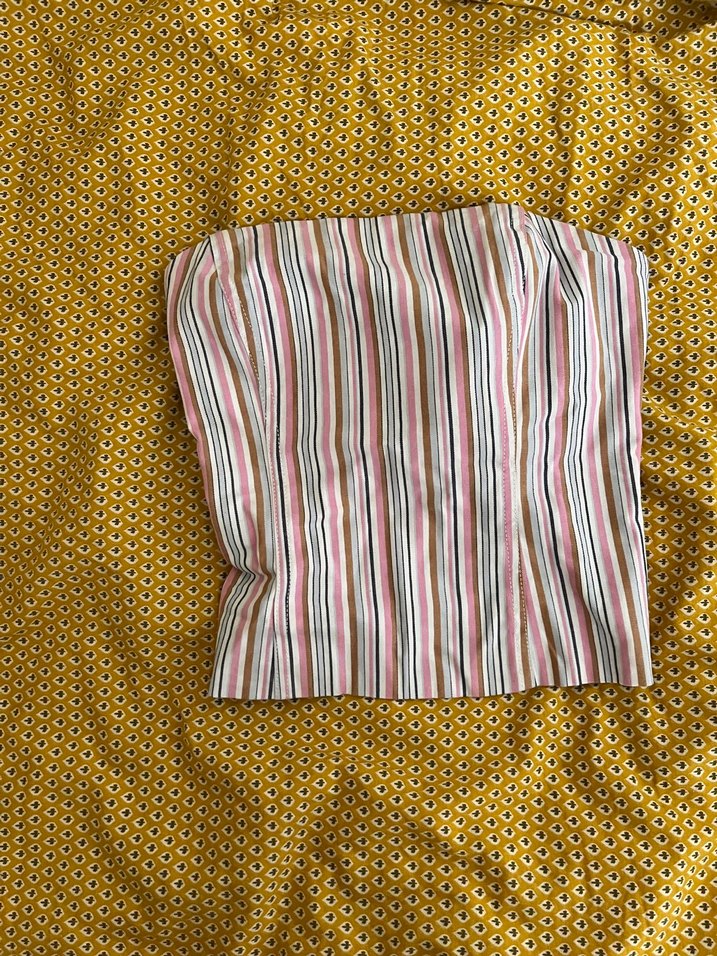 Çizgili Straplez Midi Büstiyer - Görsel 2