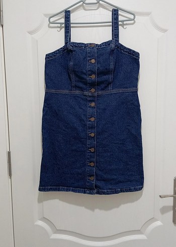 Düğmeli Lacivert Denim Midi Elbise