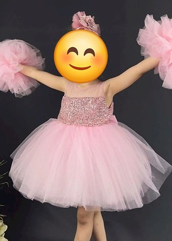 Pembe Nakışlı Straplez Kız Çocuk Elbise