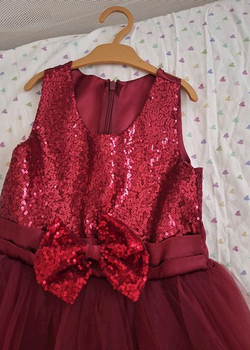Zara Bordo Parlak İşlemeli Kız Çocuk Elbisesi