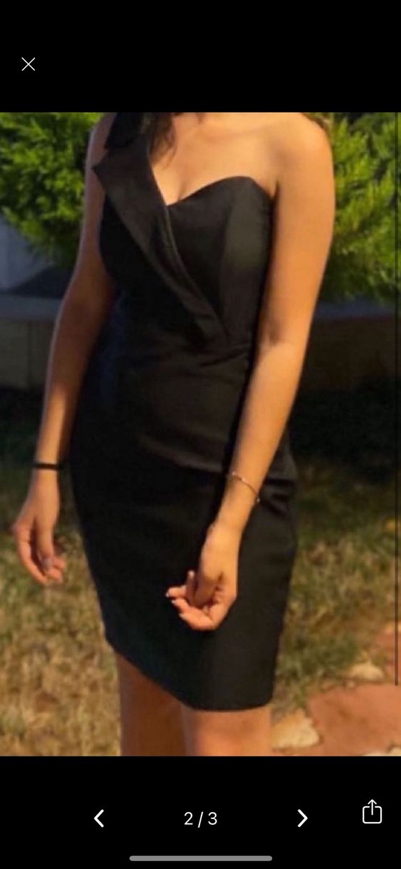 Siyah Straplez Mini Kadın Abiye Elbise - Görsel 2