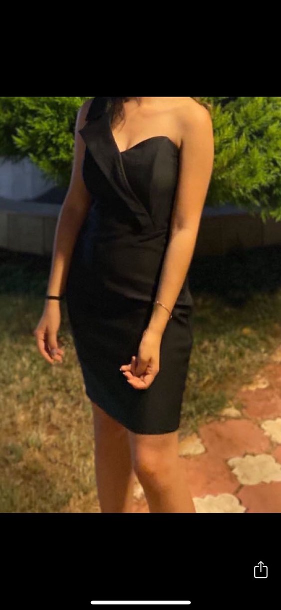 Tek Omuzlu Siyah Mini Elbise - Görsel 2