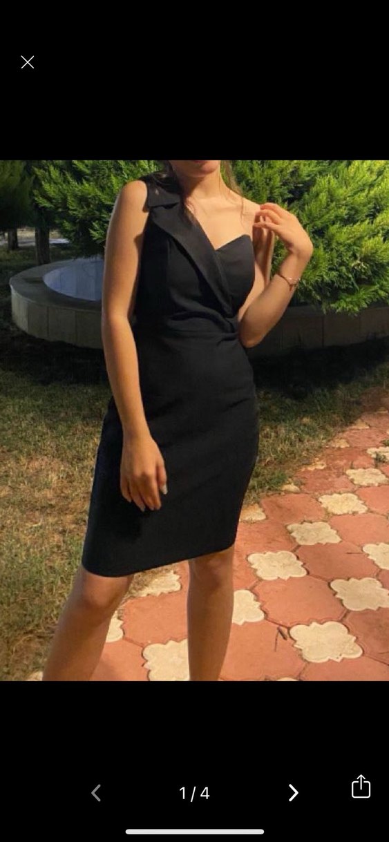 Tek Omuzlu Siyah Mini Elbise - Görsel 3