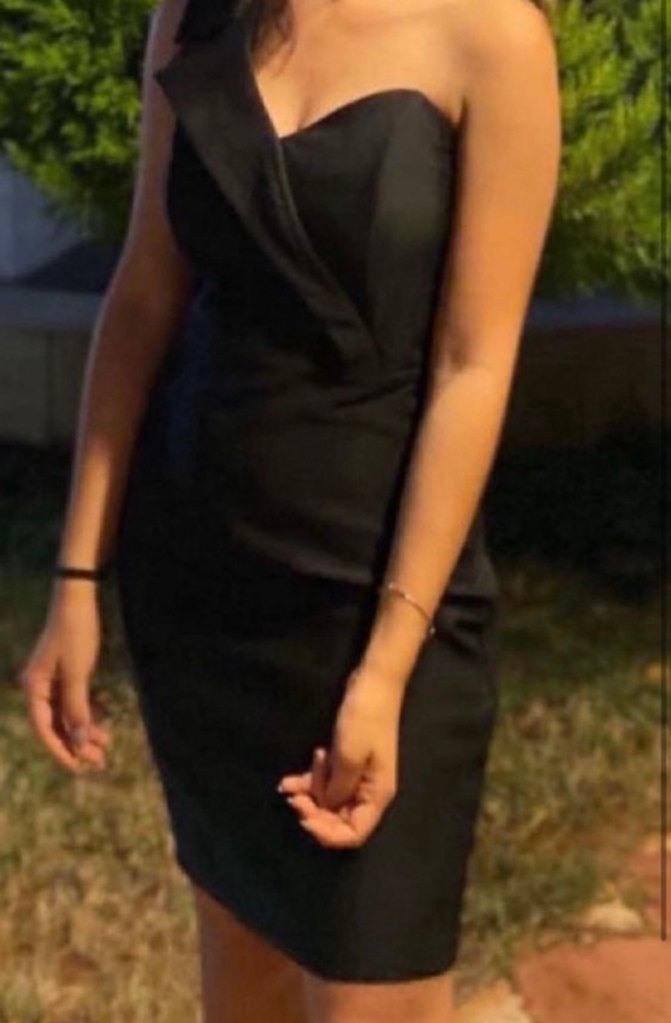 Siyah Drapeli Straplez Mini Elbise - Görsel 2