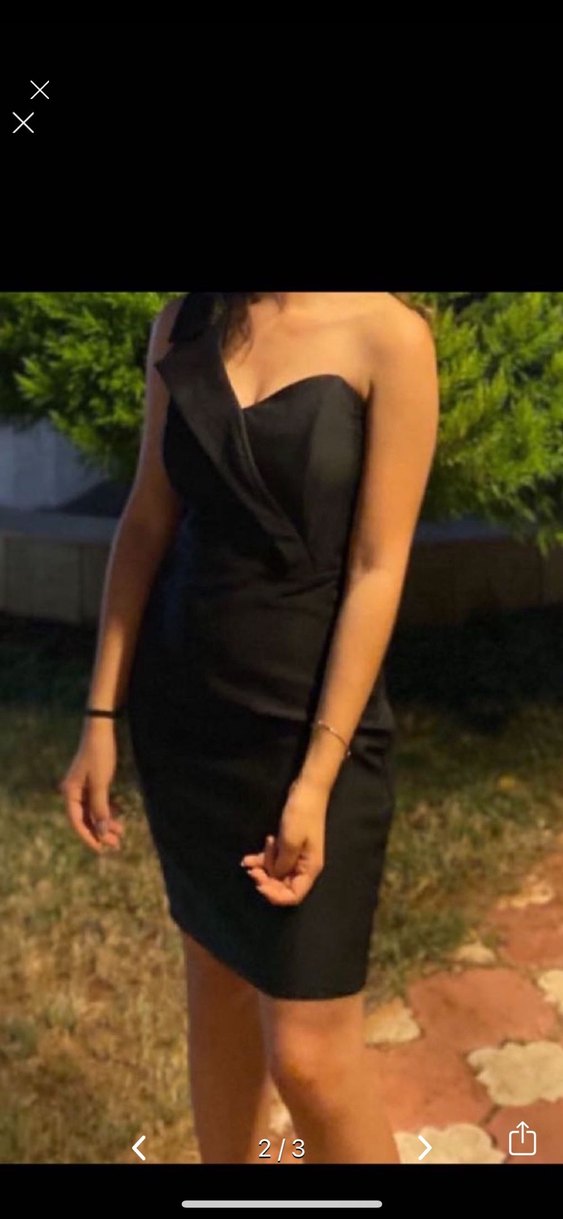 Siyah V Yakalı Drapeli Midi Elbise - Görsel 2