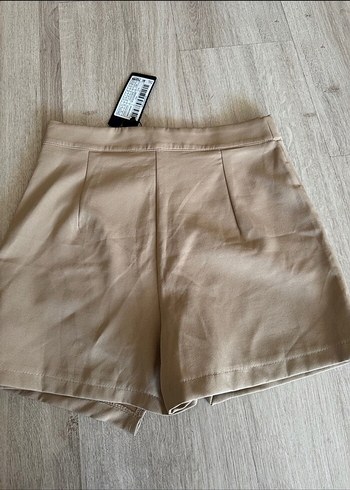 xs Beden camel Renk Düğmeli Bej Mini Etek