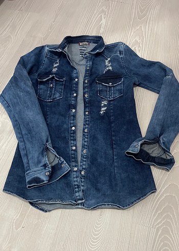 s Beden Düğmeli Mavi Kadın Denim Ceket