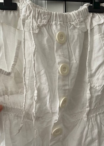 Beyaz Düğmeli straplez badi - Görsel 7