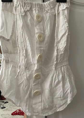 Beyaz Düğmeli straplez badi - Görsel 8