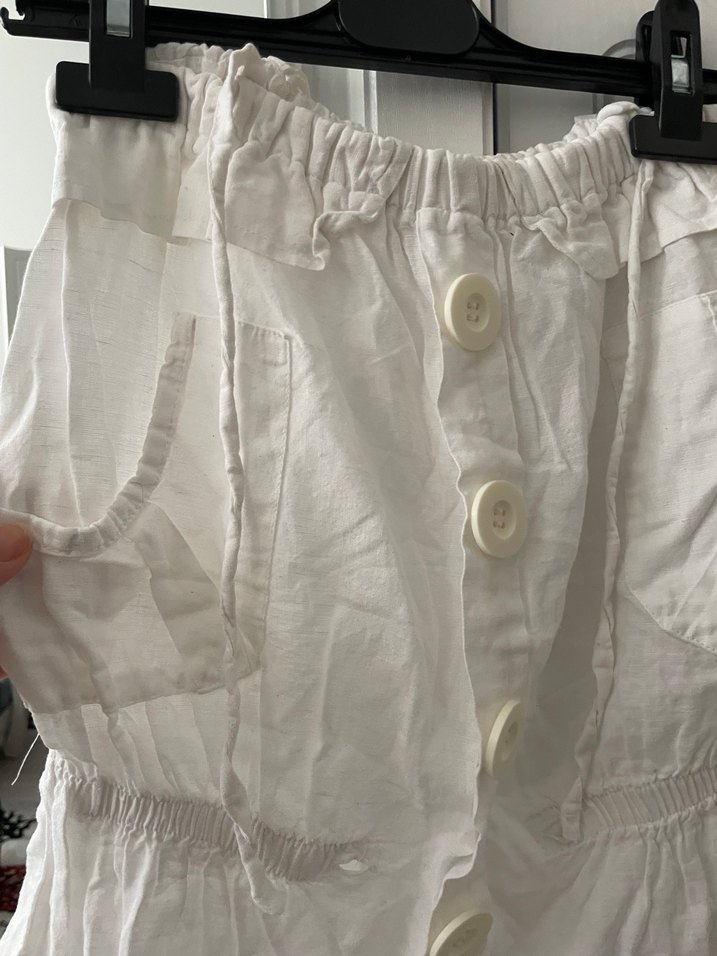 Beyaz Düğmeli straplez badi - Görsel 4