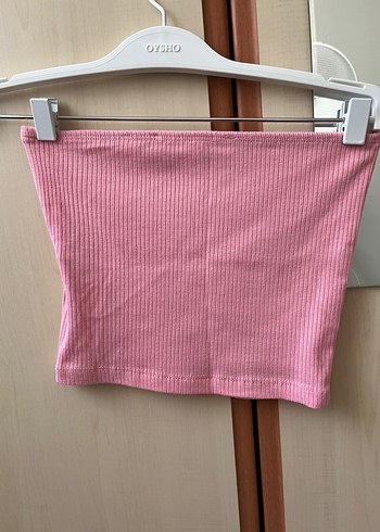 xs Beden Pembe Straplez Kadın Crop Top